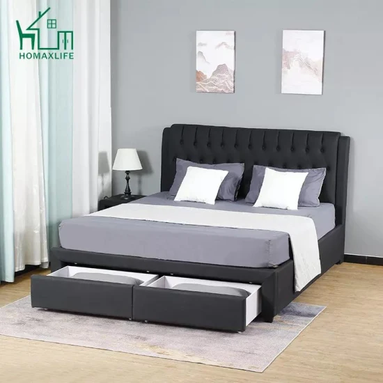 Luxury Modern Design Bed Room Furniture Velvet Tufted Wood King Size Bed